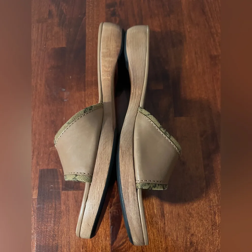GUCCI GG Monogram Vintage Canvas Wood Slides Mules Box Dust Bag 39 Brown Tan Y2K - Image 4