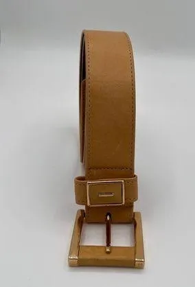 Alden Howard Vintage Leather Belt Gold Buckle Tan Brown Square Casual Y2K Size L - Image 1