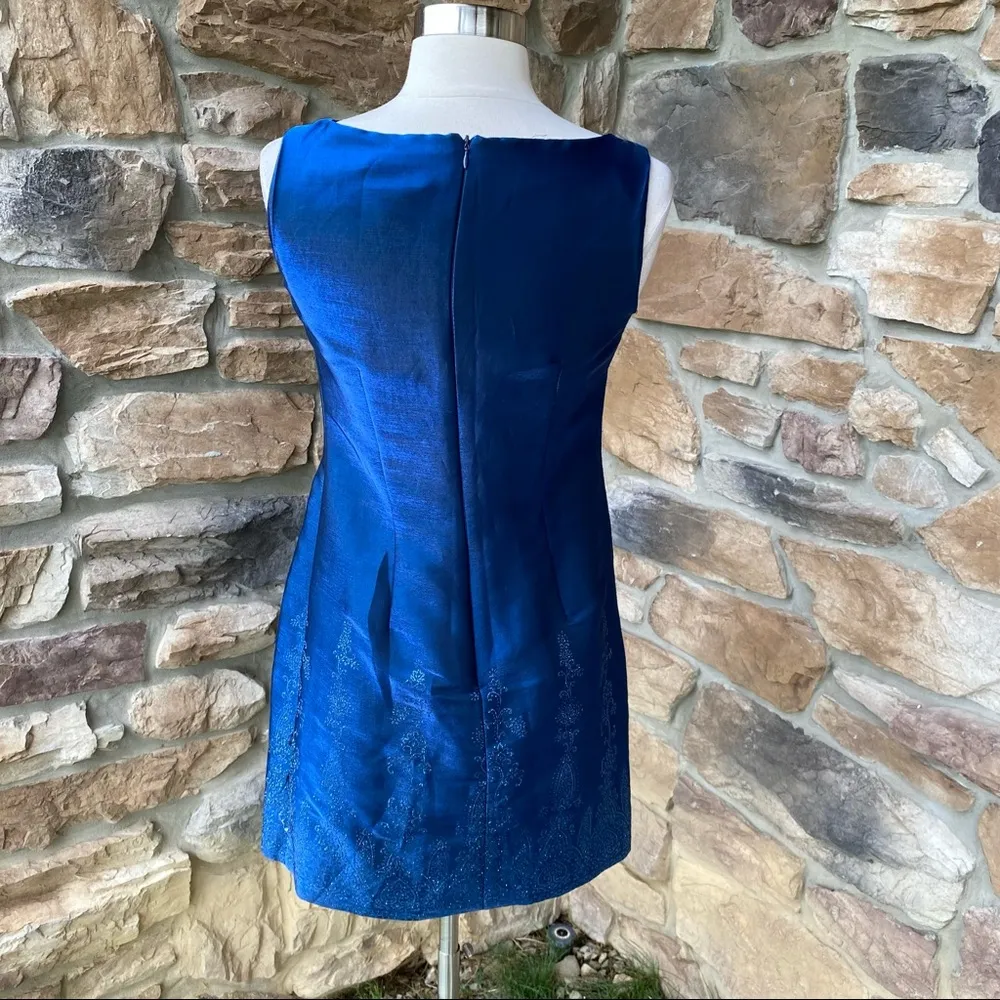 CDC Petite Sleeveless Shiny Glitter Sheath Dress Size 8 Blue - Image 11