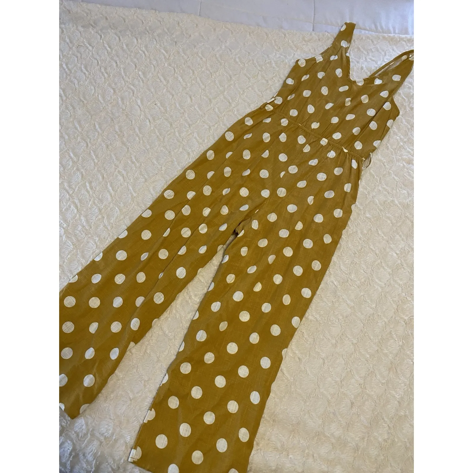 Monteau Small Mustard‎ Polka Dot One Piece Sleevelesss Romper Buttonfront Boho - Image 4