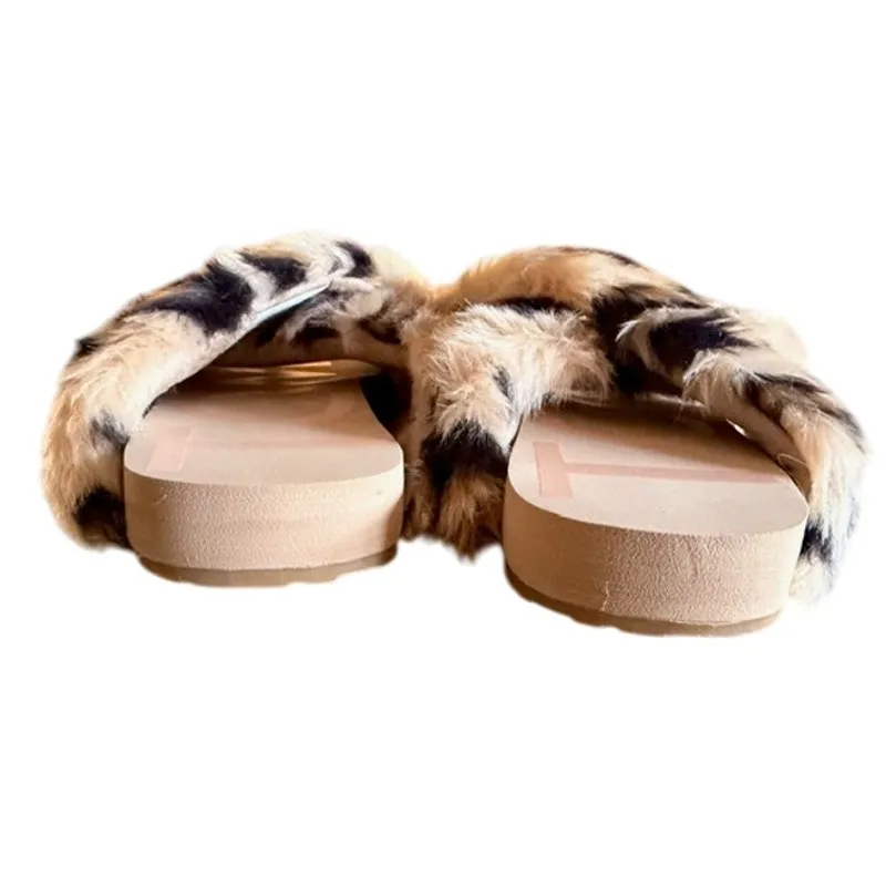 TOMS Faux Fur Leopard Slides Women’s Size 7 Slip-On Cozy Fuzzy Sandals - Image 6