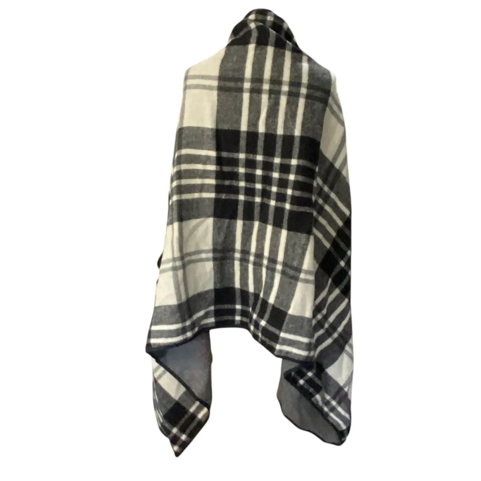 J. Crew Black and White Plaid wool blend poncho Shawl - Image 3