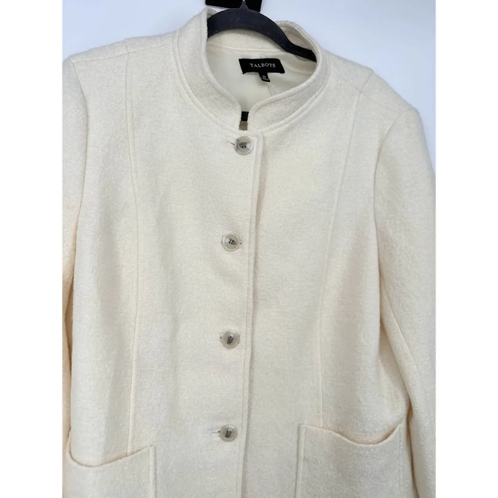 Talbots Cream Boiled Wool Blend Sweater Jacket Cardigan Blazer Size 20 Neutral - Image 2