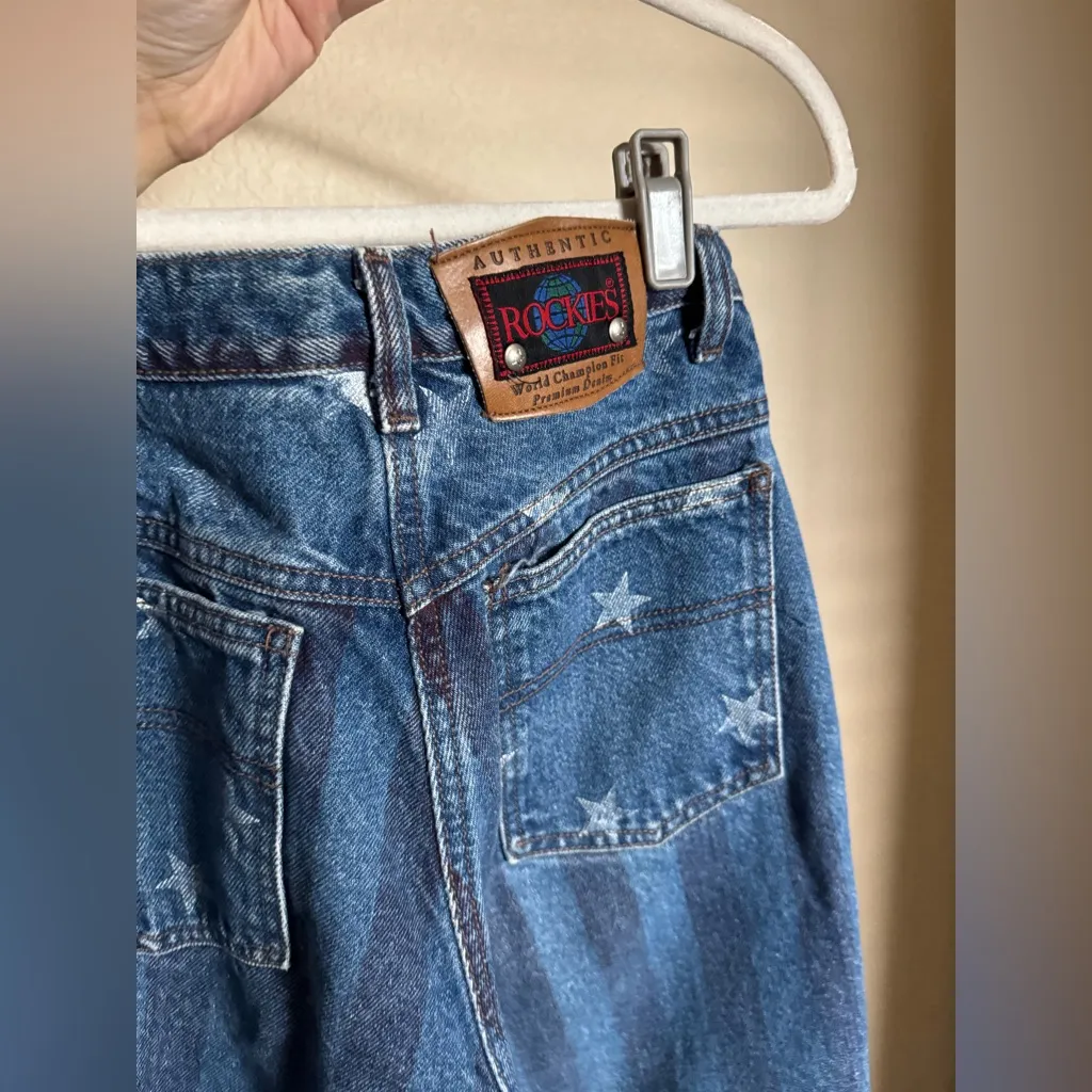 Vintage 80s Rockies Denim Stars &‎ Stripes Jeans Size 5 Tall Blue - Image 2