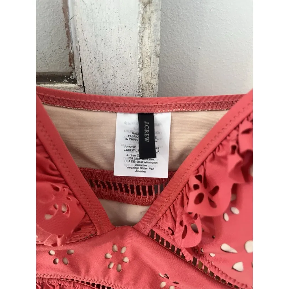 J.Crew Scalloped Ruffle Plunging One-piece in Laser-cut Eyelet Pink size 8 - Image 7