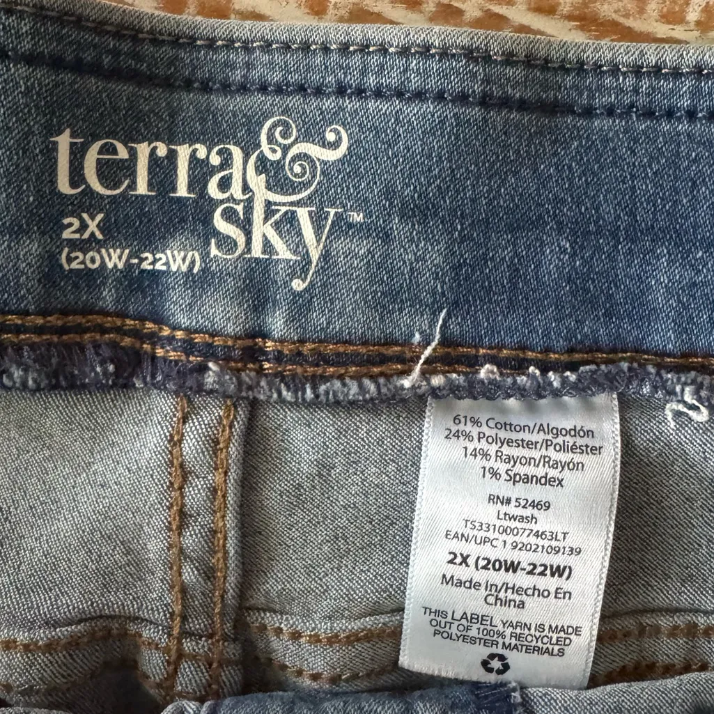 👖Terra & Sky Medium Wash Stretch Jeans 2X | Pull-On Comfy Style w/ Pockets👖~XXL - Image 4