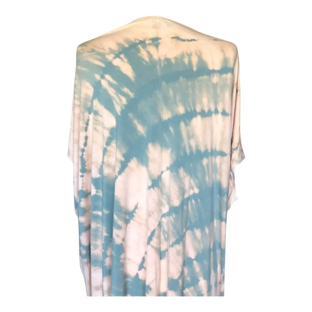 Yana K Tara Mini Dress Apricot Teal Rayon Tiedye Women's One Size NWT Blue - Image 5