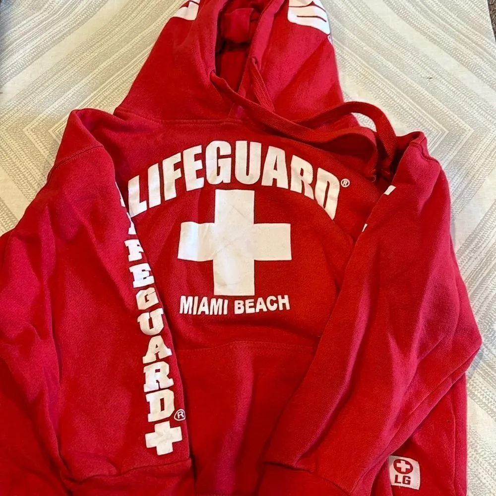 Lifeguard Women’s Red Hooded Miami Beach Sweatshirt - Image 1