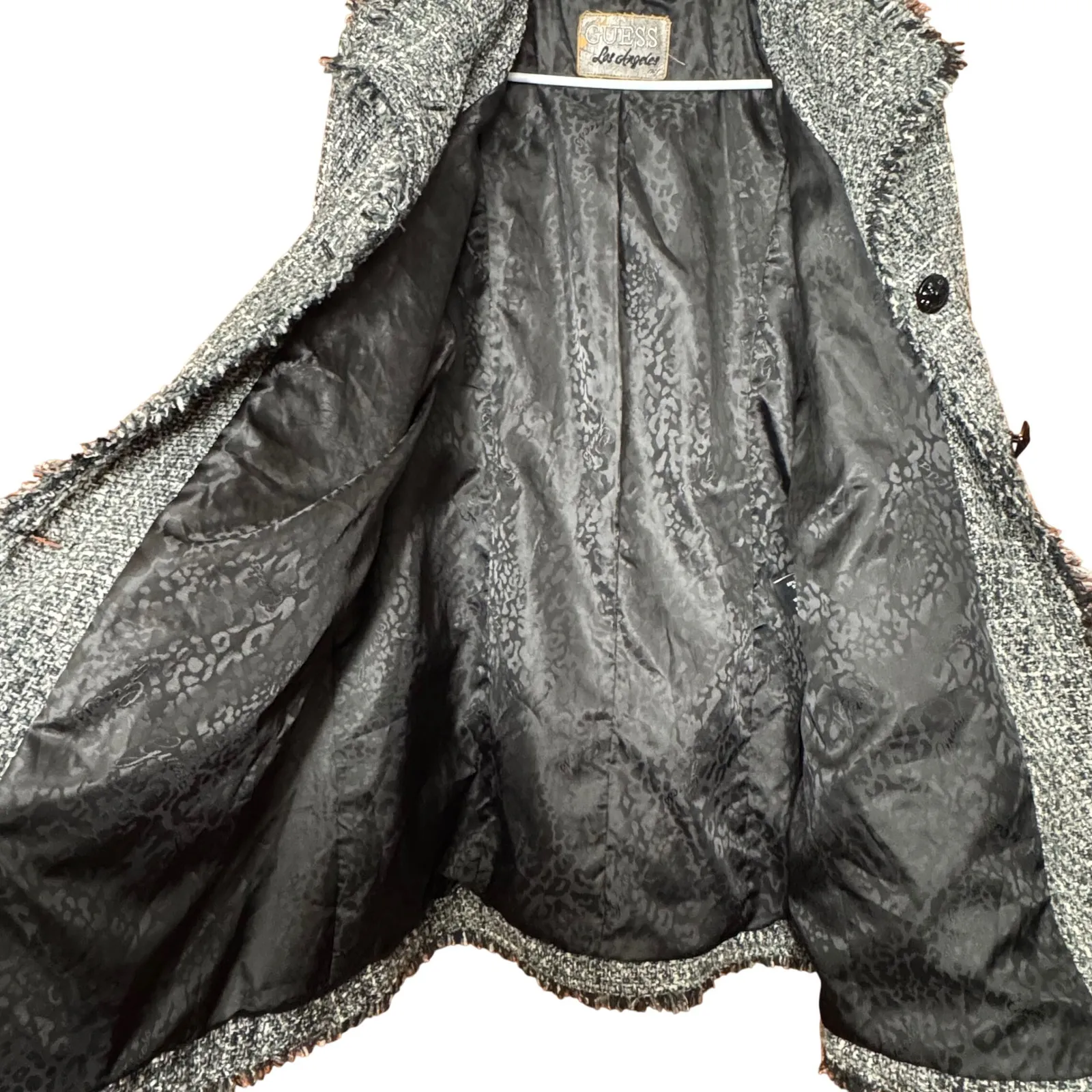 GUESS Los Angeles Womens Tweed Jacket Black White Fringe XL Academia 90s Classic - Image 3