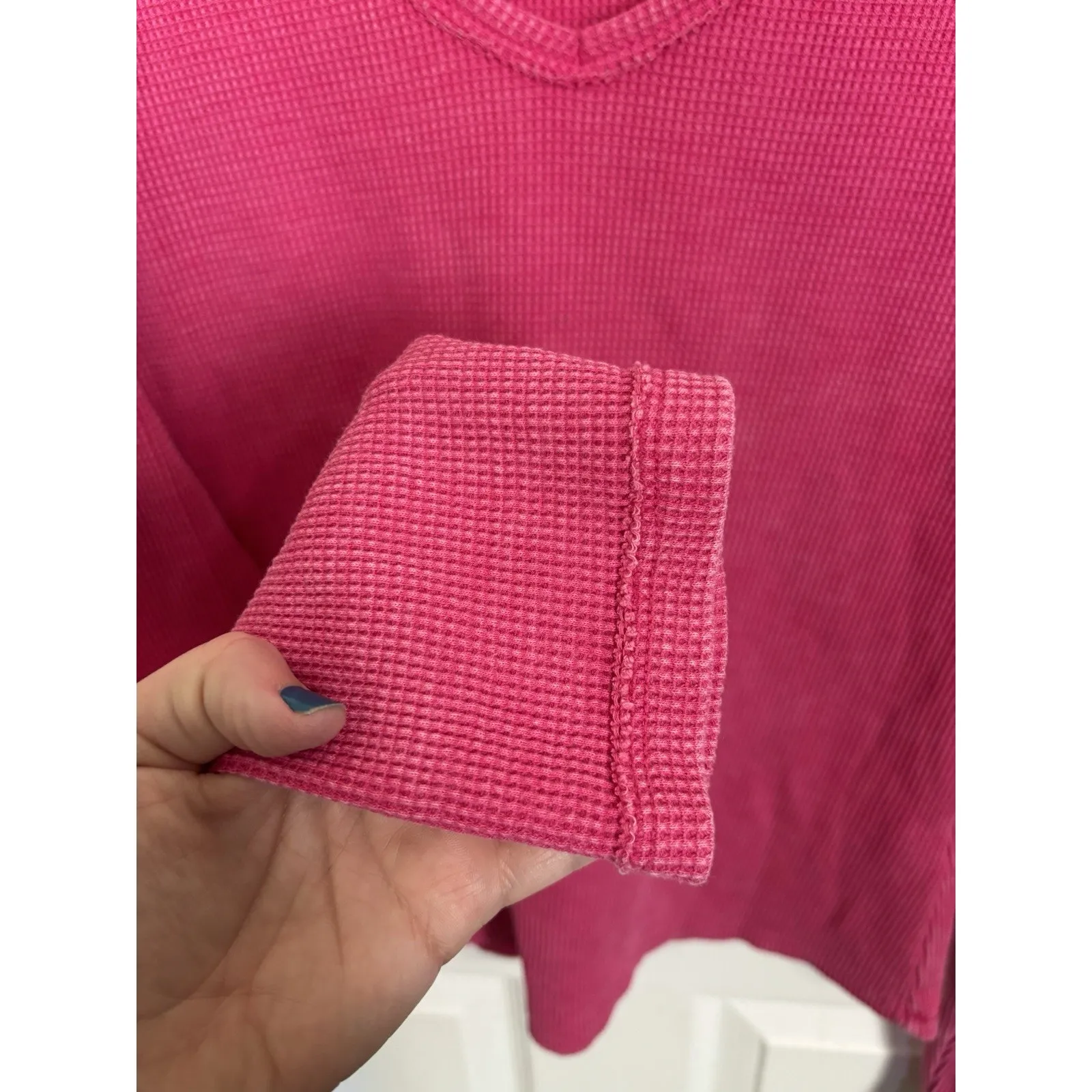 Anthropologie Pilcro Pink Notched Waffle Knit Long Sleeve Thermal Top Size Large - Image 5