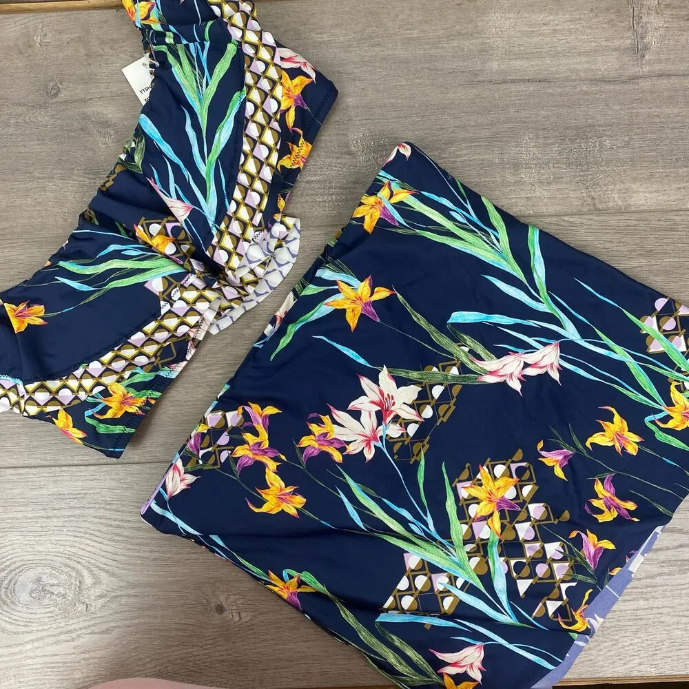 Trina Turk Blue Tropical Fiji Floral Ruffle Top Sz.12 Bottoms Sz.14 NWT - Image 4