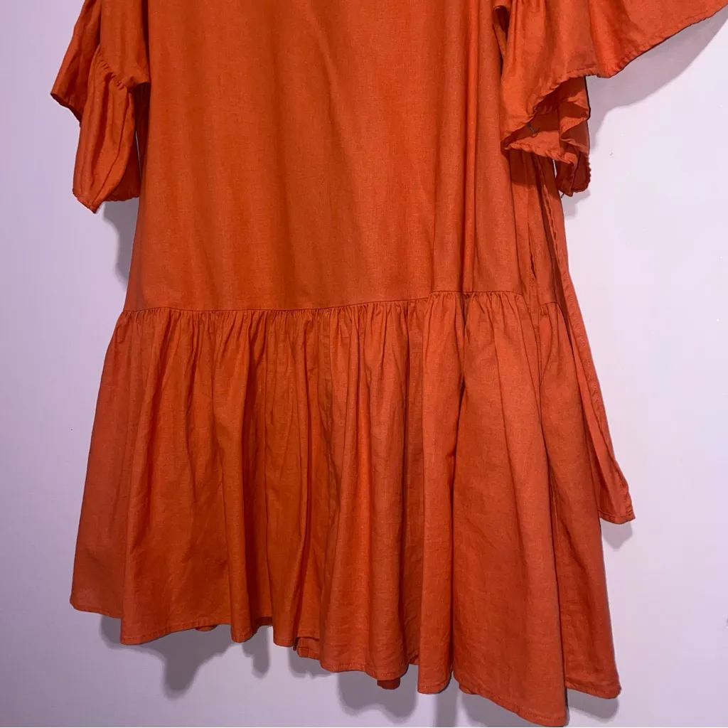 Buxom Couture Plus Size Linen Flutter Mini Dress Apricot Women Size 1X Office Orange - Image 9