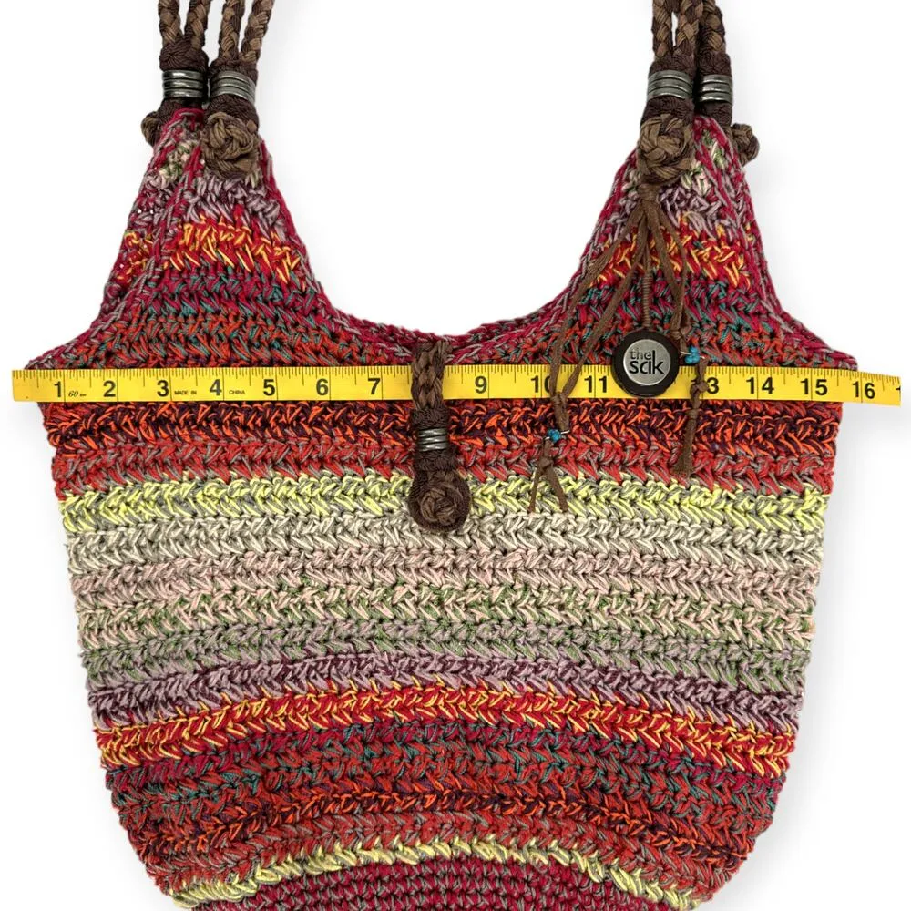 The Sak | Happy & Free Multi-Color Crochet Woven Leather Strap Boho Hobo Bag - Image 7