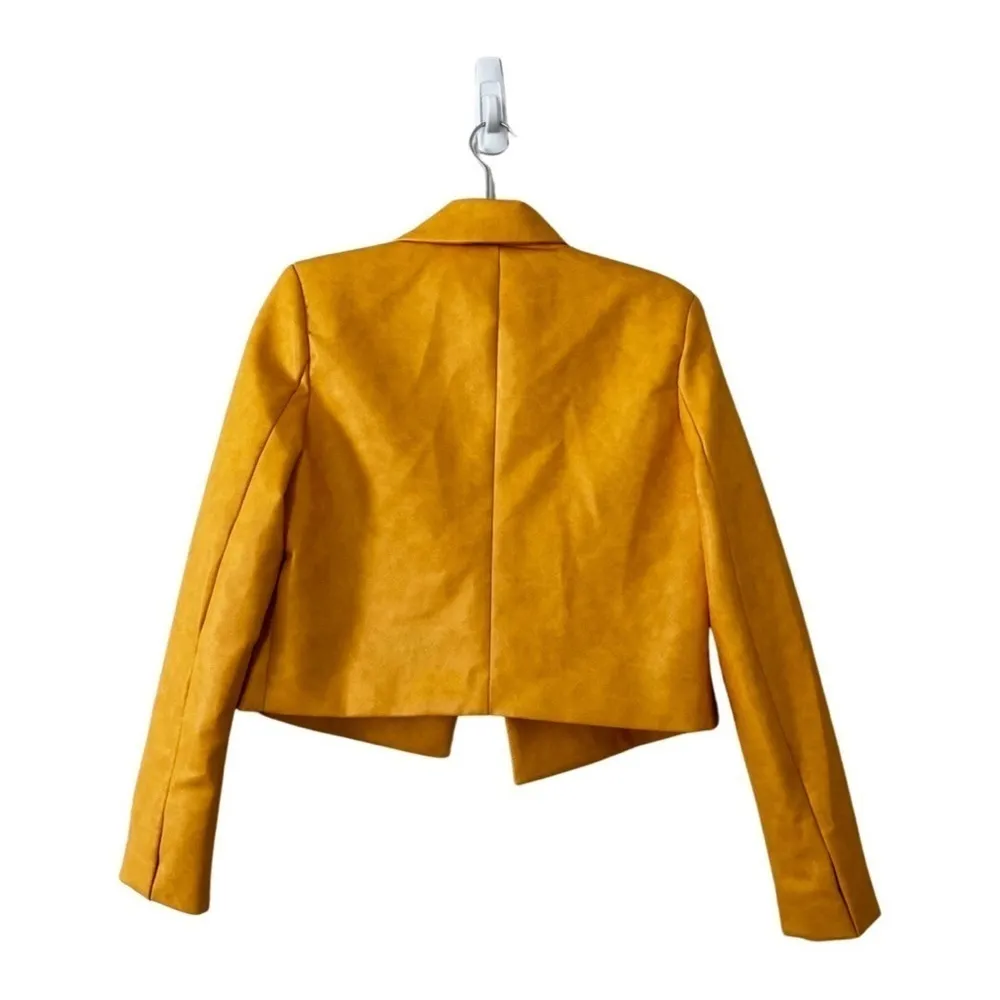 NWT 7 FOR ALL MANKIND Cropped Biker Faux Leather Jacket Mustard Small - Image 4