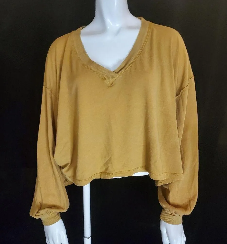 We The Free Mustard Yellow Long Sleeve V-Neck Top (XS) - Image 2