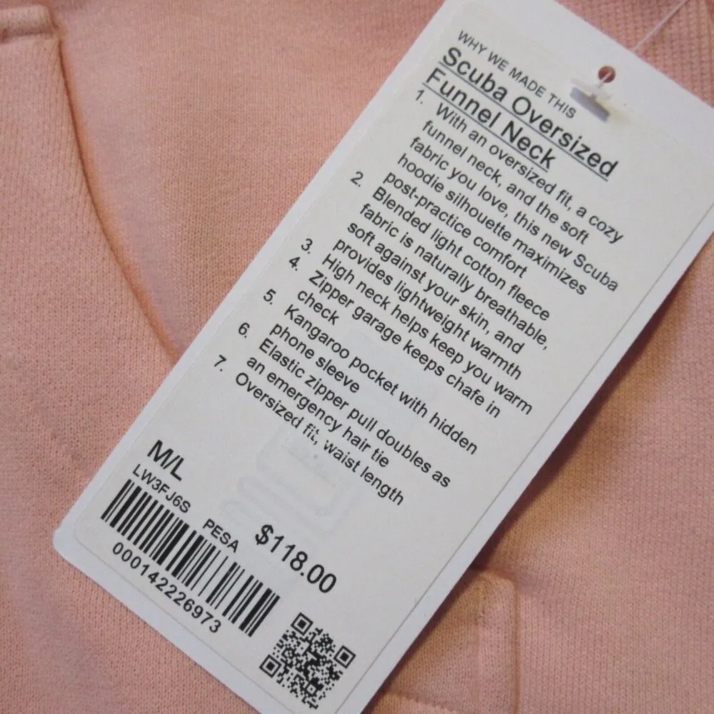 NWT Lululemon Scuba Oversized Funnel Neck in Peach Satin Fleece Sweatshirt M/L - Image 3