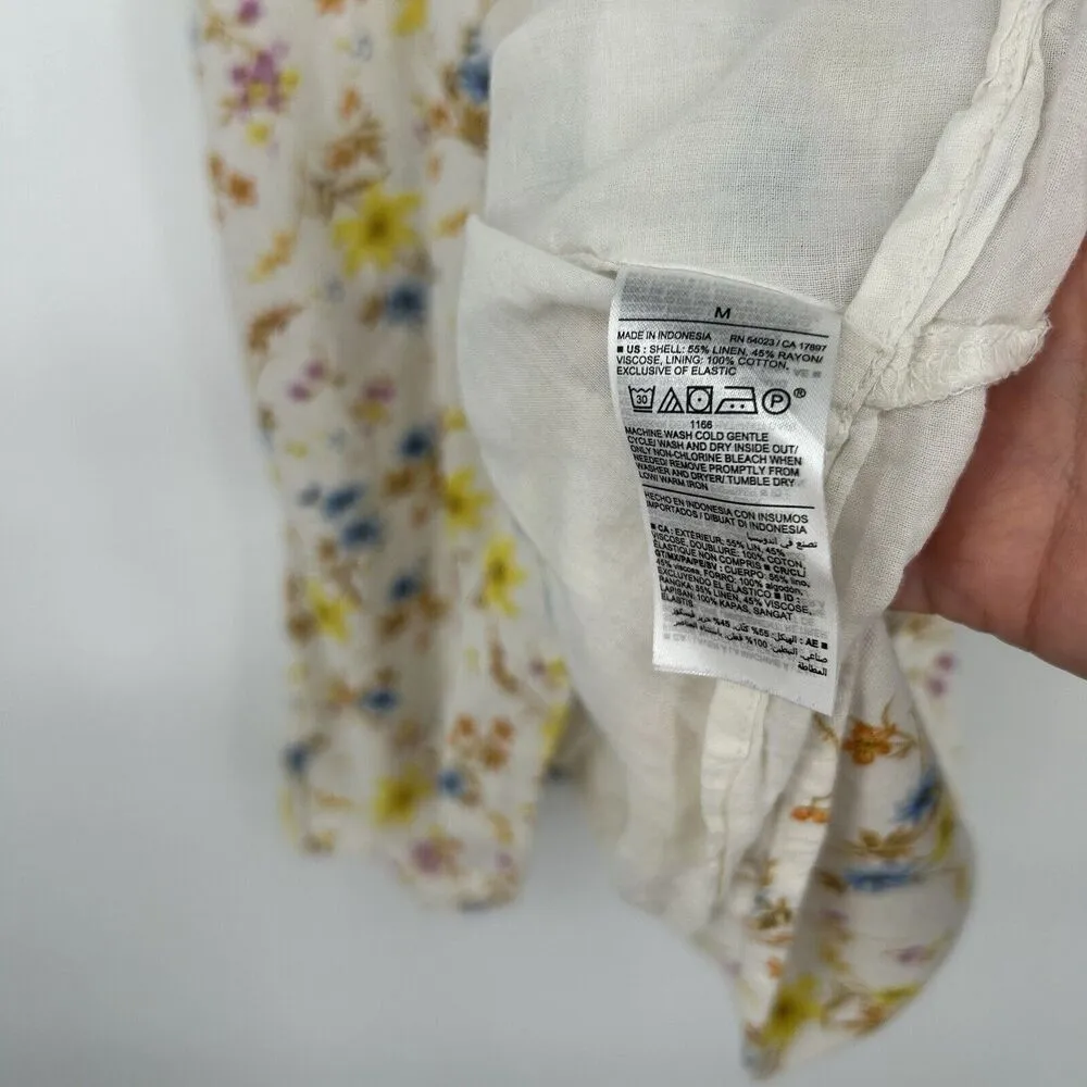 Old Navy Floral Smocked Cami Dress Linen Blend Cottagecore Cream Pockets Size M - Image 9