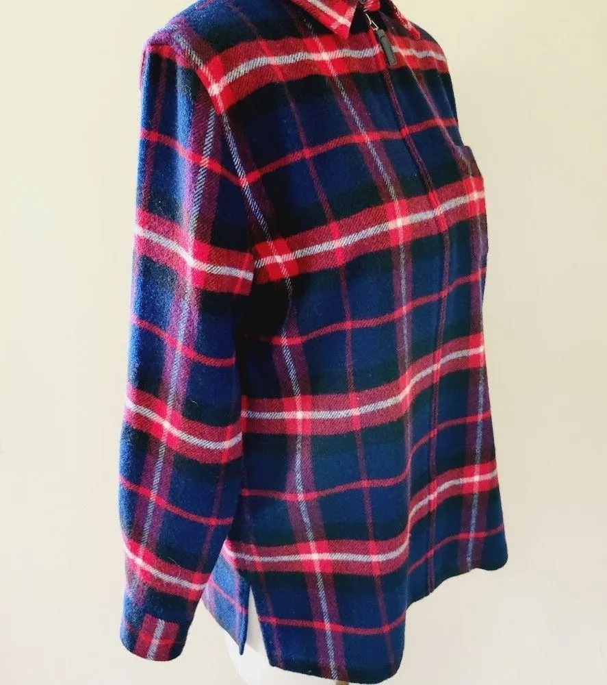 Lauren Ralph Lauren blue red plaid wool zip front shacket size medium - Image 4