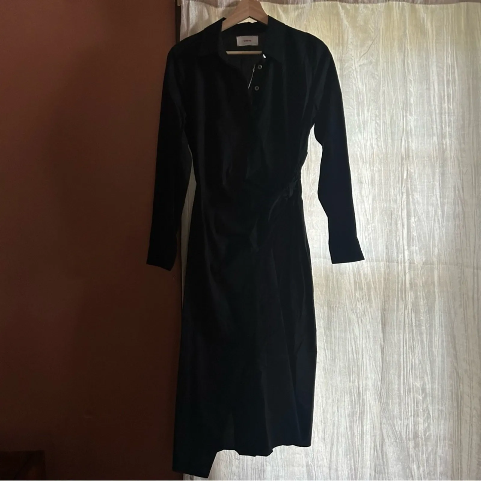 Xirena McCallister Poplin Cotton Wrap Midi Dress Whimsigoth Minimalist Black NEW Size XS - Image 4