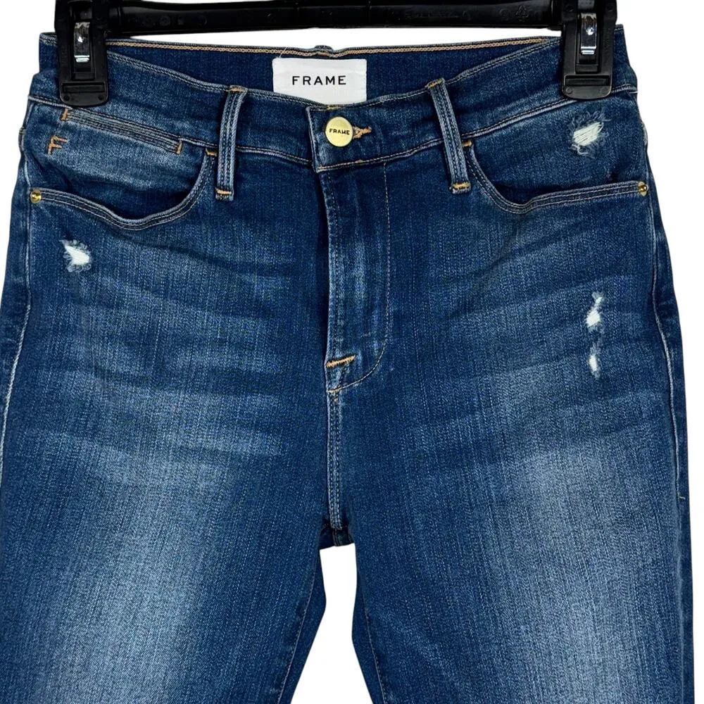 FRAME SZ 26 Le High Skinny Crop Jeans Distressed Zip-Fly Mid-Rise Fray Gaby Wash - Image 2