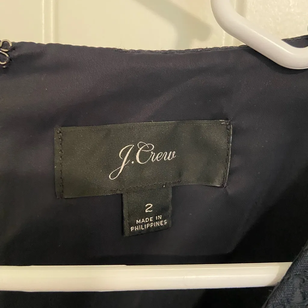 NWOT J. Crew women’s boatneck sheath textured navy blue dress size‎ 2 3/4 sleeve - Image 4