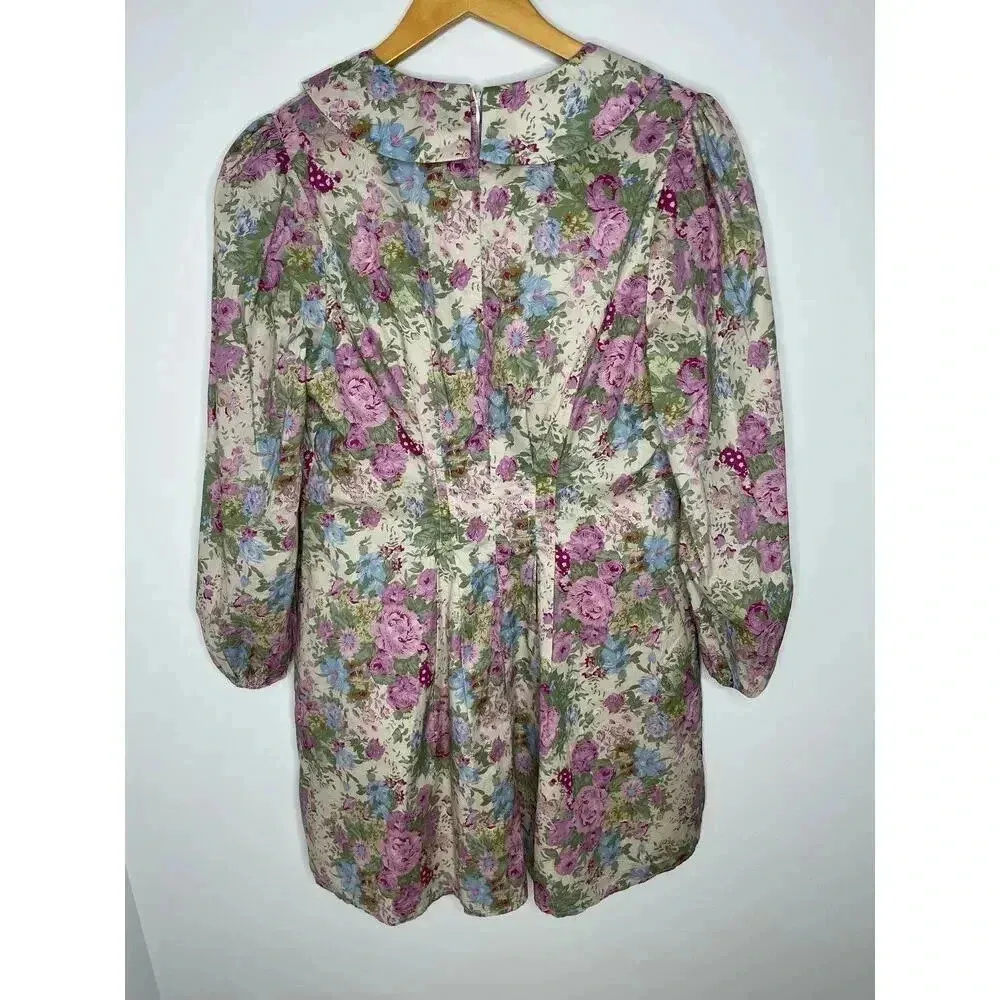 Aureum Talia Muted floral print Collared amino Dress size L Purple Size L - Image 8