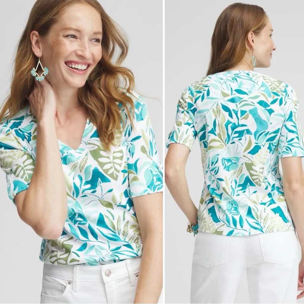 Chico's 100% Pima Cotton Palms Everyday V-neck Short Sleeves Tee, Sz Large - Image 2