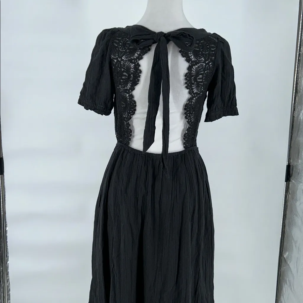 Free People Black Lace Cutout Midi Dress Size S Open Back Boho Festival - Image 6