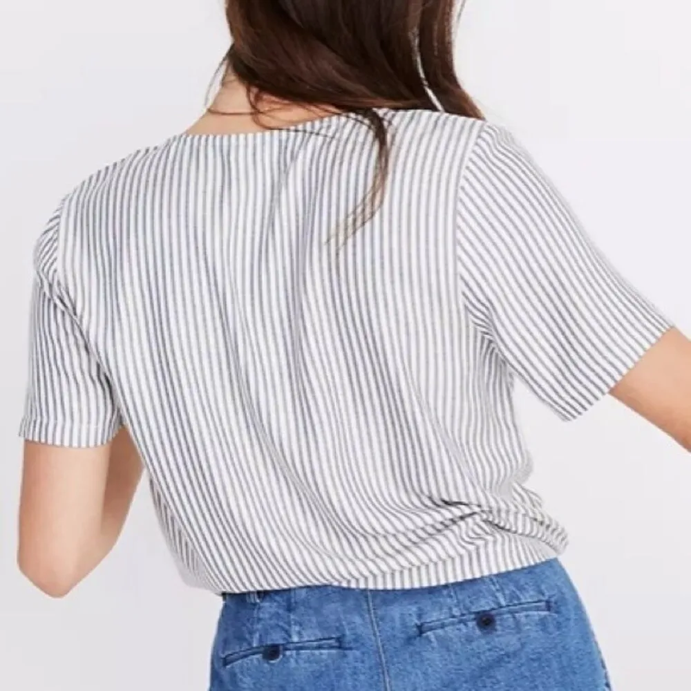 Madewell striped Blue & White Tie Waist Button Up Top New XSP - Image 3
