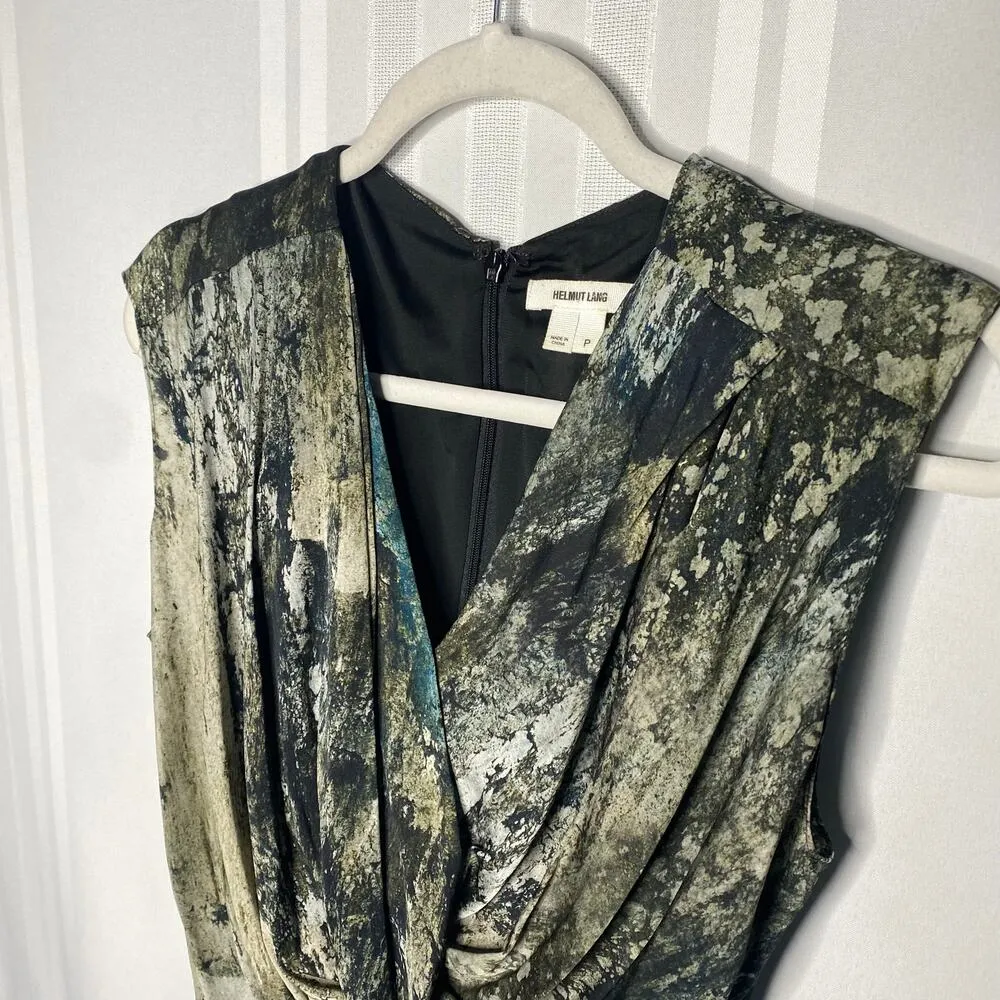 Sleeveless Draped V-Neck Marble Tank Top Silk Blouse Size XS Pleated - Image 3