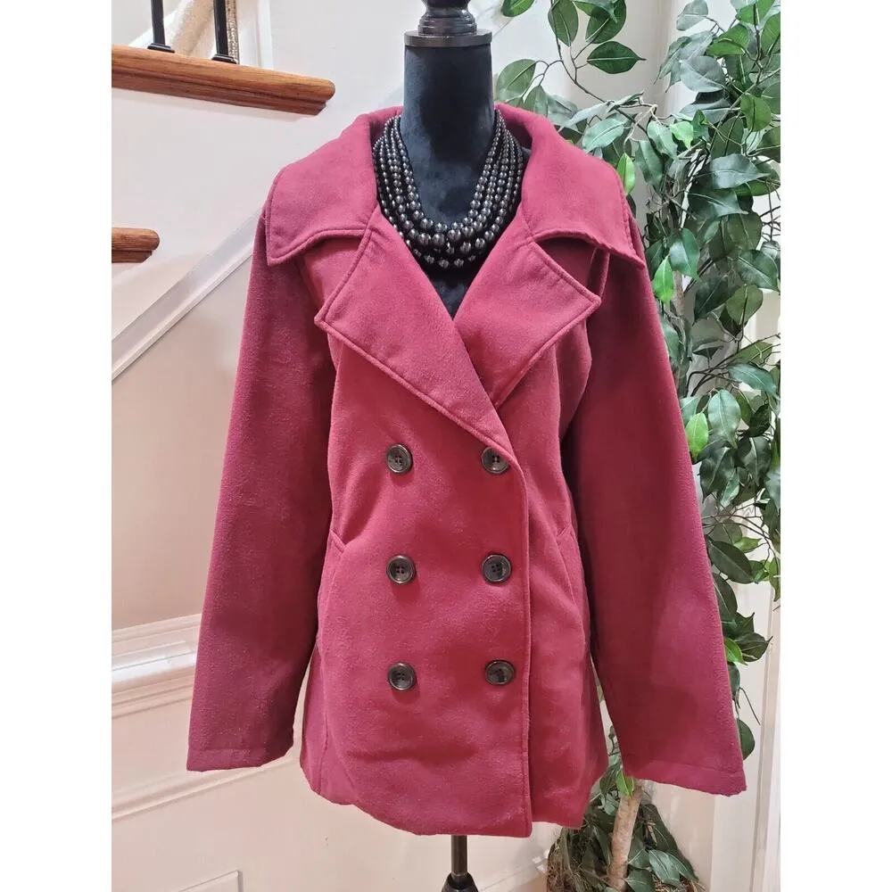 Me Jane Women Maroon Polyester Double Breasted Long Sleeve Buttons Front Coat 3X - Image 11