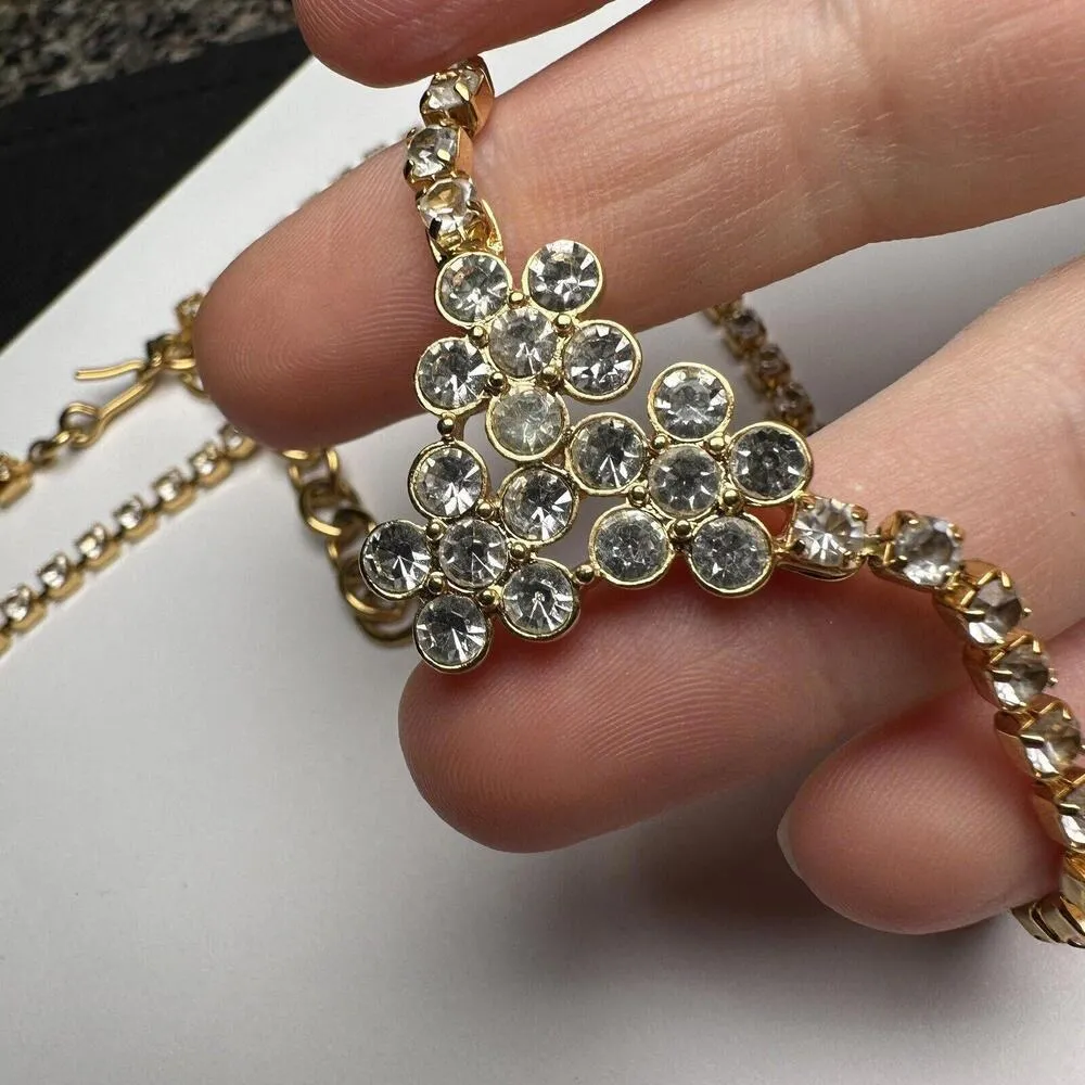 Monet Rhinestone Gold Tone Necklace Signed Adjustable Length - Image 7