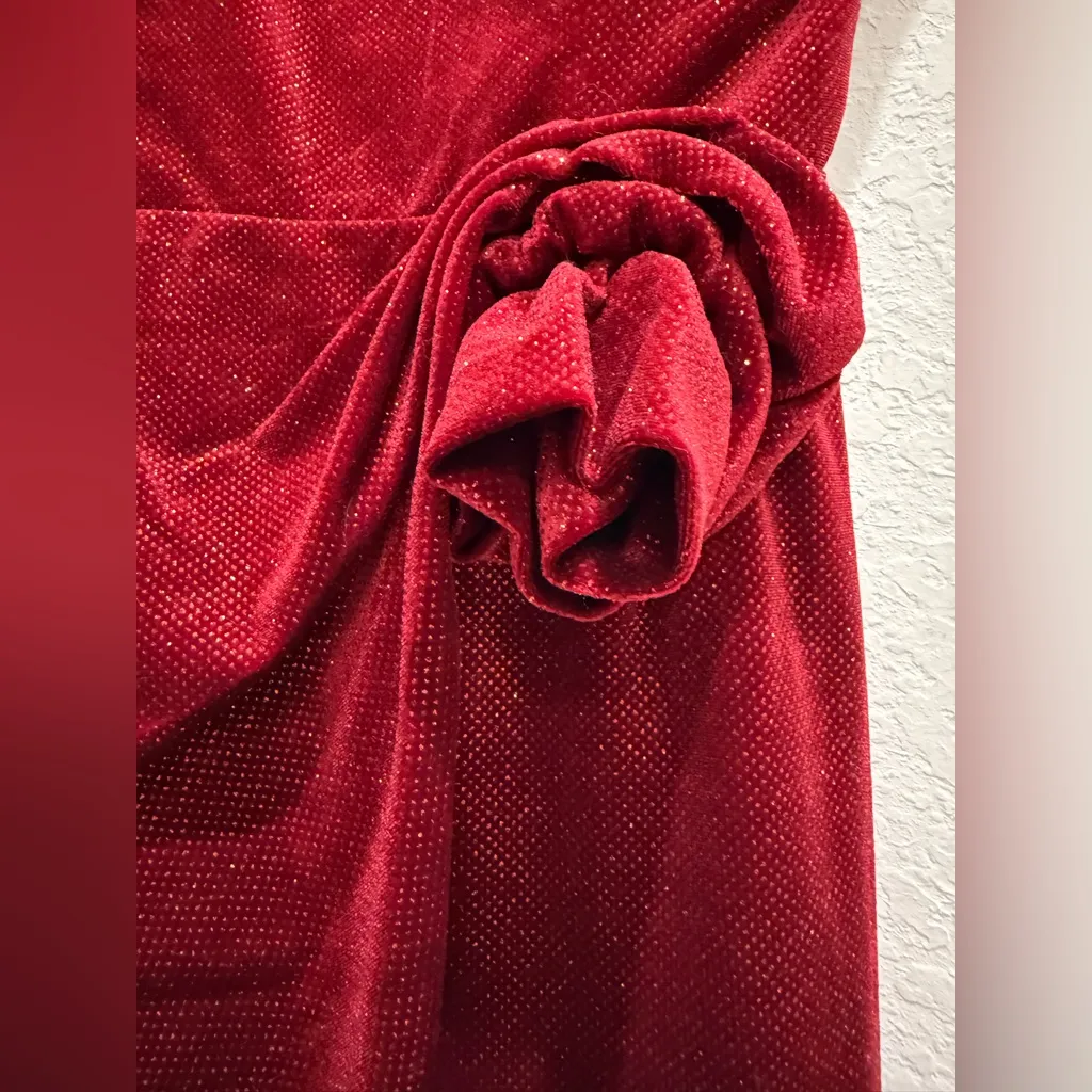 Sparkly Crimson Red Juniors Dress 1/2 – Velvet Feel, Adjustable Straps, EUC Size XS - Image 3