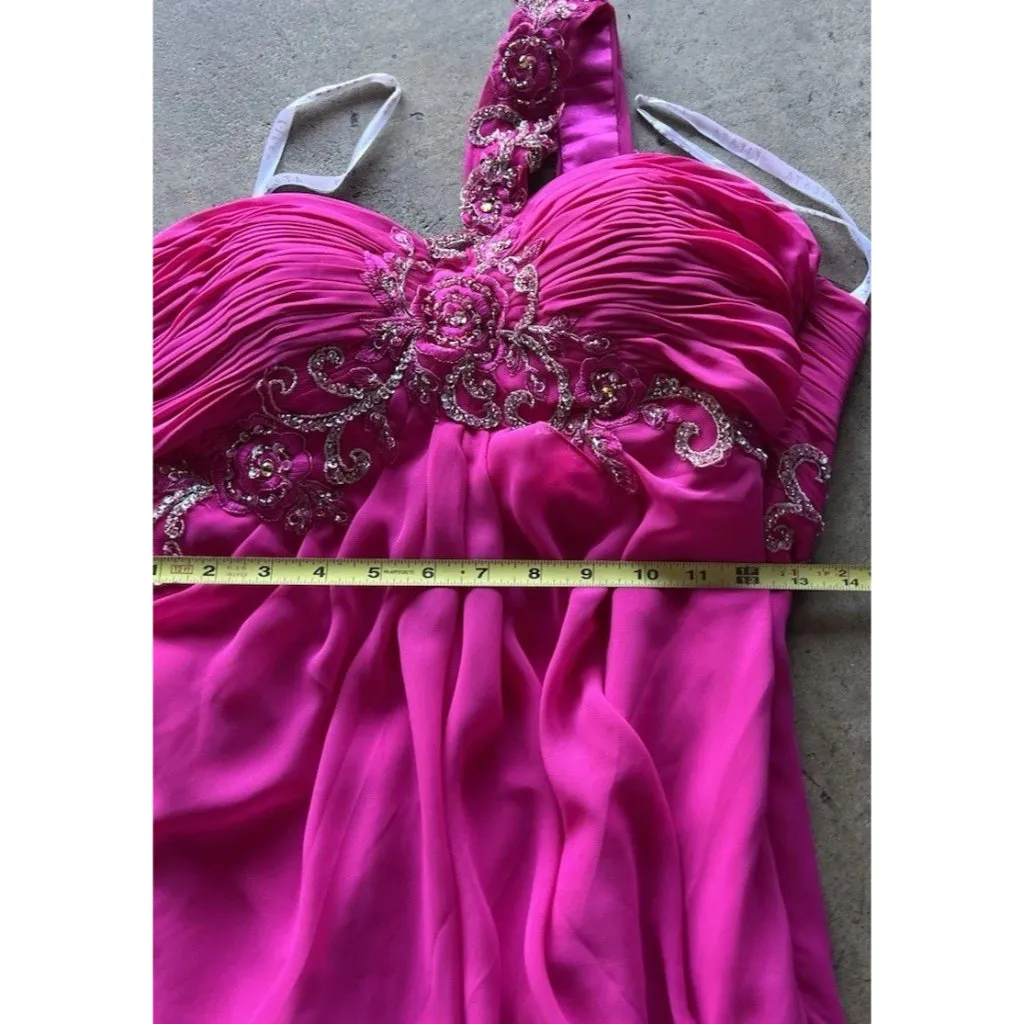 Vintage Fiesta Women’s Prom Formal Hot Pink Stones Layered Dress Women’s Size M Size M - Image 4