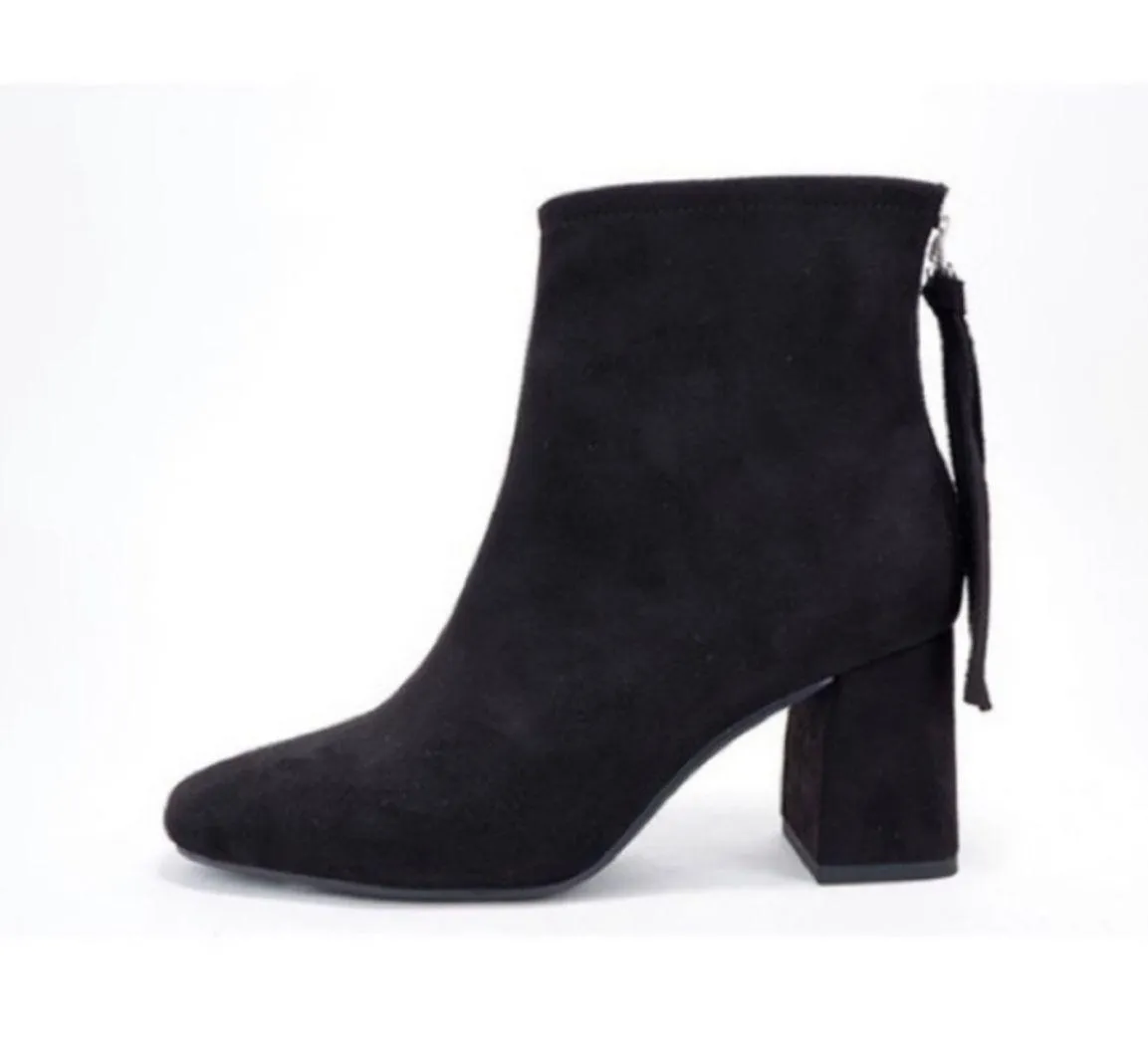 Black Suede Chunky Heel Ankle Bootie Size 10 - Image 2