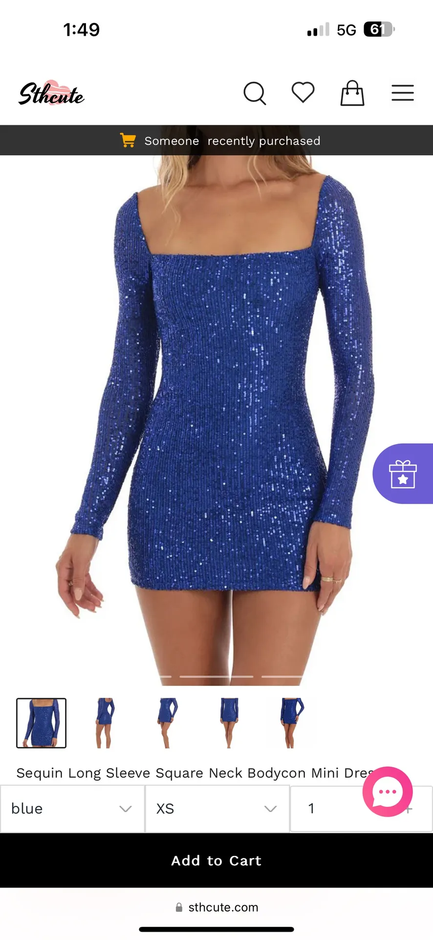 Blue Sequin Square Neck Mini Dress - Image 4