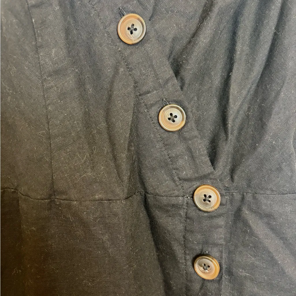 Urban Outfitters Black Linen Button Front Midi Dress Petite S Minimalist Resort - Image 3