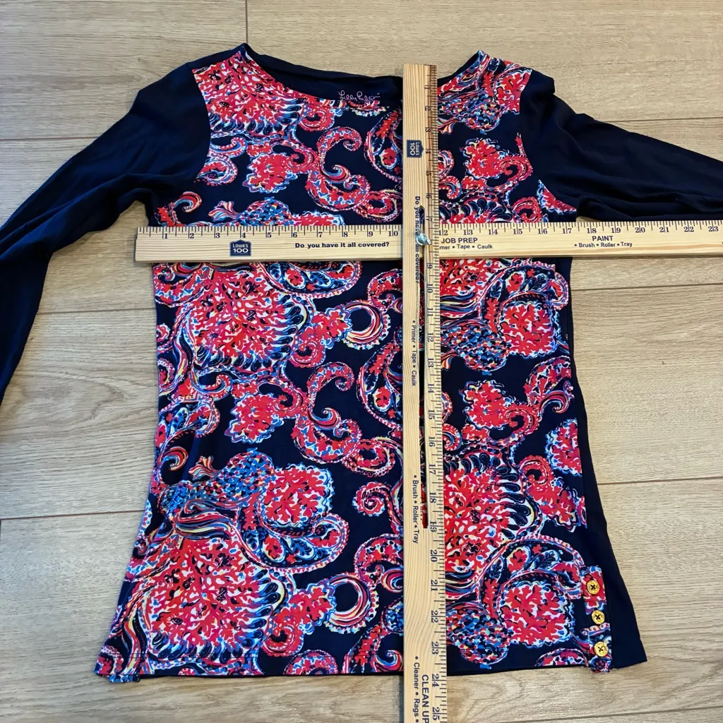 Lilly Pulitzer Bailey Long Sleeve Top Pima Cotton Paisley Blue Pink Size M - Image 3