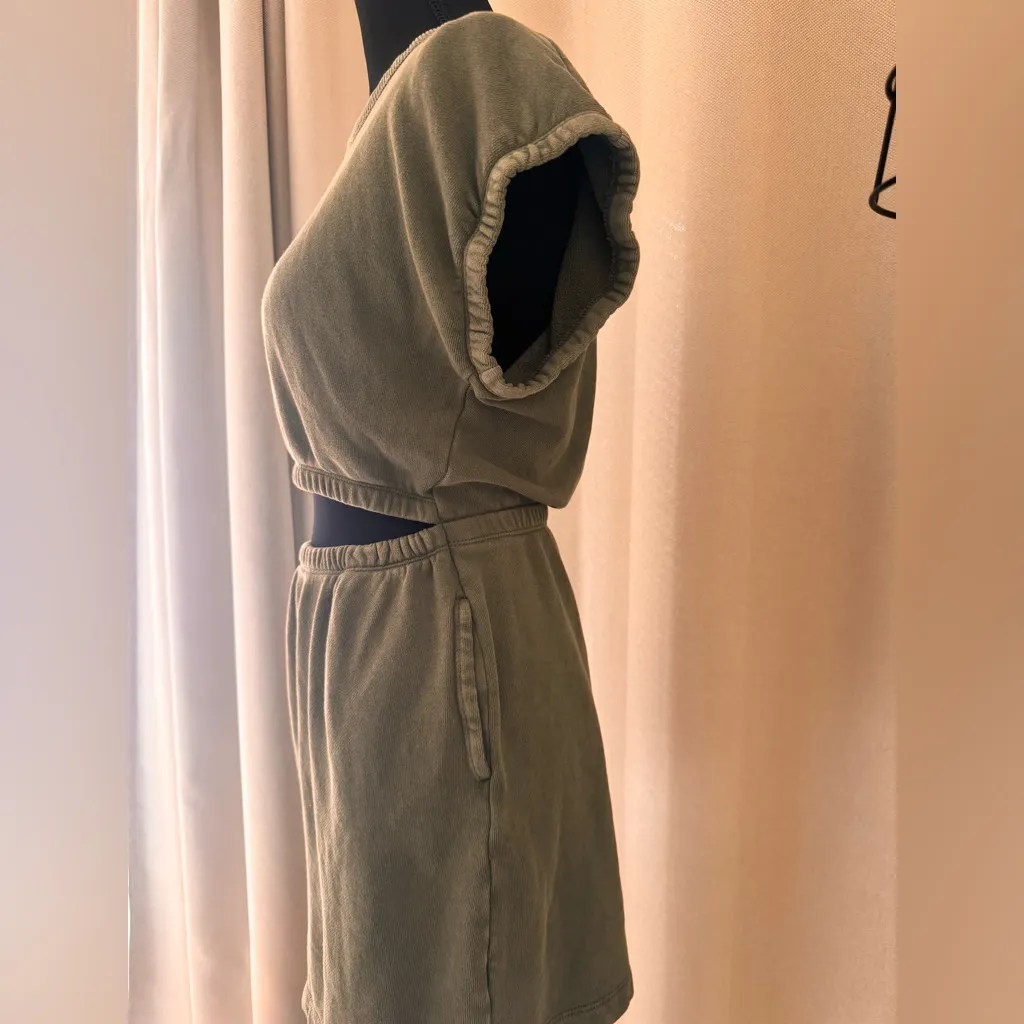 AERIE OFFLINE Casual Olive Green Weekend Fleece Cut Out Dress XS - Image 4