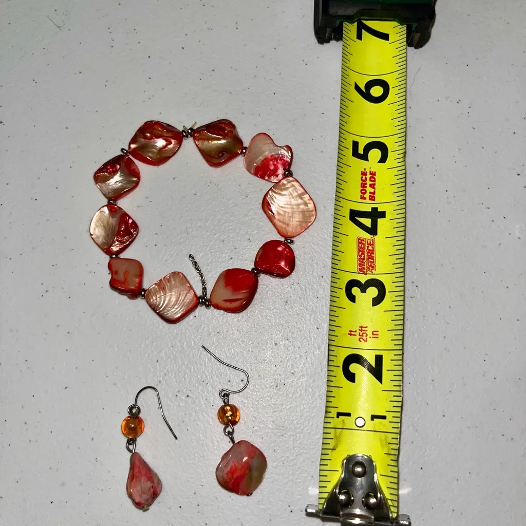 💜 Matching Coral Beaded Bracelet Earring Set - Image 2