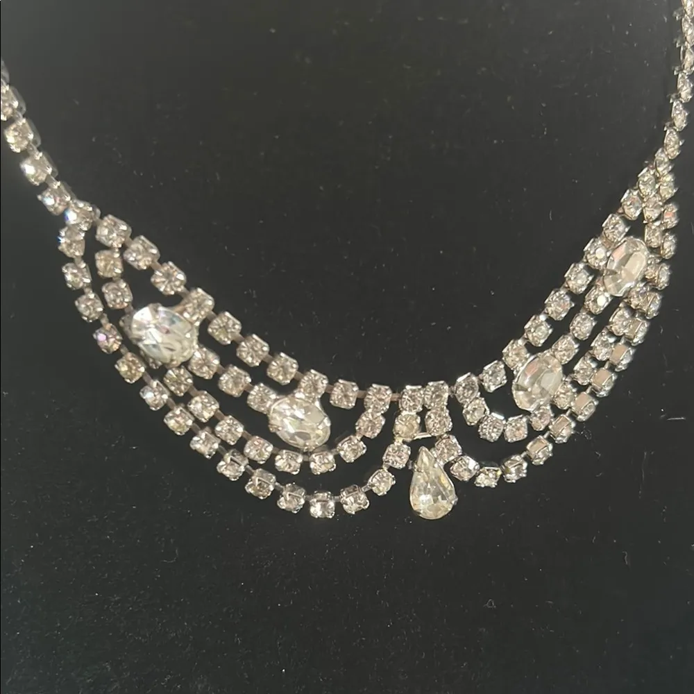 Regal Bridal Prom Formal Rhinestone Collar Choker Draped Necklace Silver - Image 2