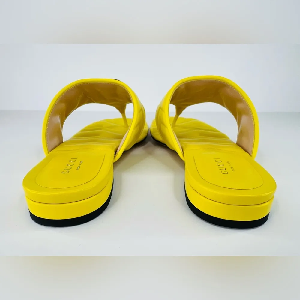 Gucci Marmont Double G Chevron GG Logo Yellow Thong Flat Sandals Size EU 37 - Image 5