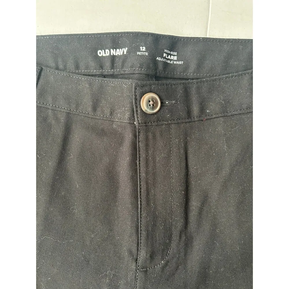 High-Rise Flare Pants Women’s Petite 12 Black Adjustable Waist NEW - Image 3