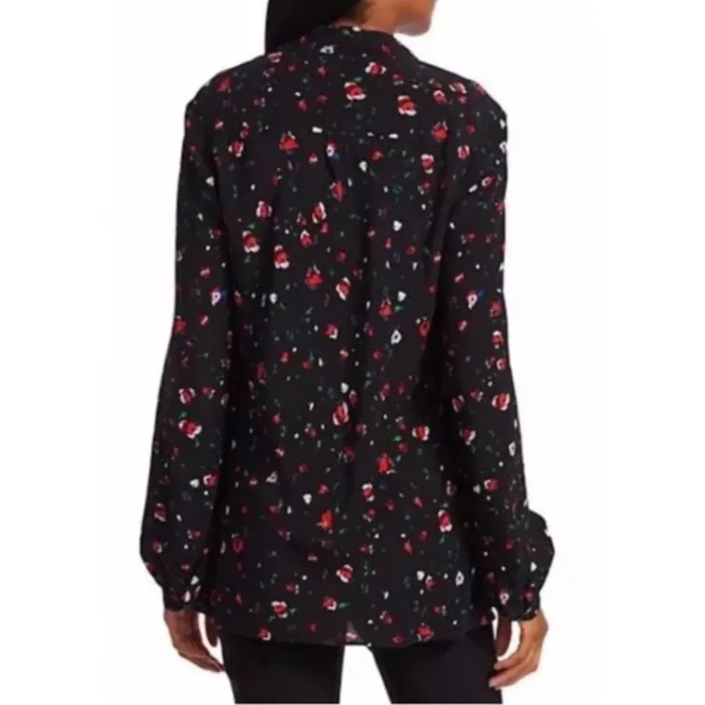Derek Lam 10 Crosby Evadne Black Floral Tie Neck Blouse, Size 0 NEW w/Tag $295 - Image 2