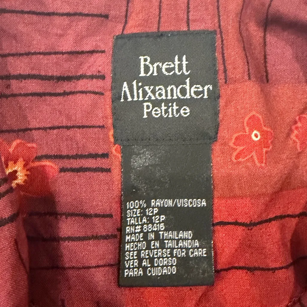 VTG Brett Alixander Petite Retro Teacher Patchwork Print Red Floral Dress 12P - Image 9