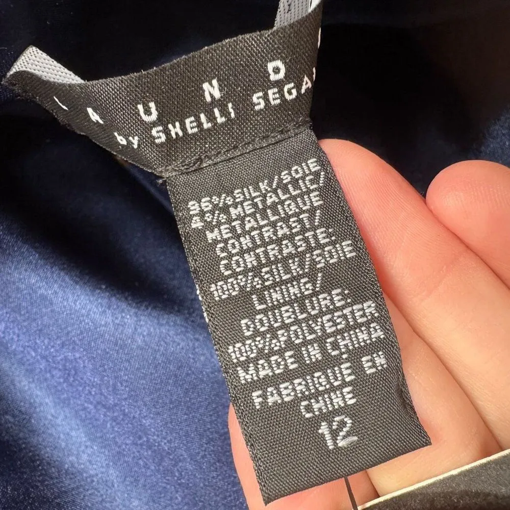 NWT LAUNDRY by Shelli Segal Blue and Metallic Gold Halter Dress  Sz 12 - Image 8