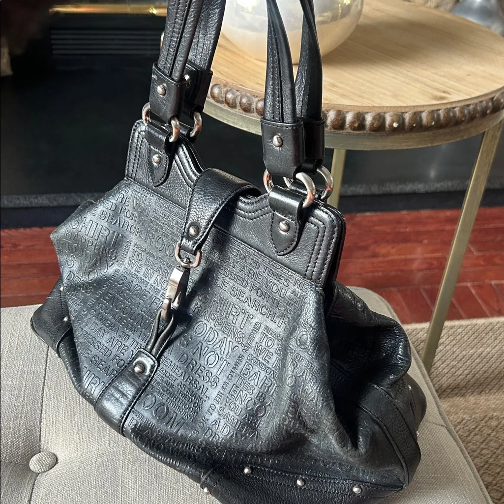 Kenneth Cole New York Black Word Embossed Silver Hook Clasp Shoulder Bag - Image 12