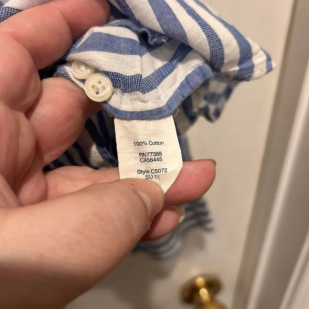 J.Crew The Perfect Shirt‎ Button Up Top Shirt Blue White Striped Size Large - Image 6