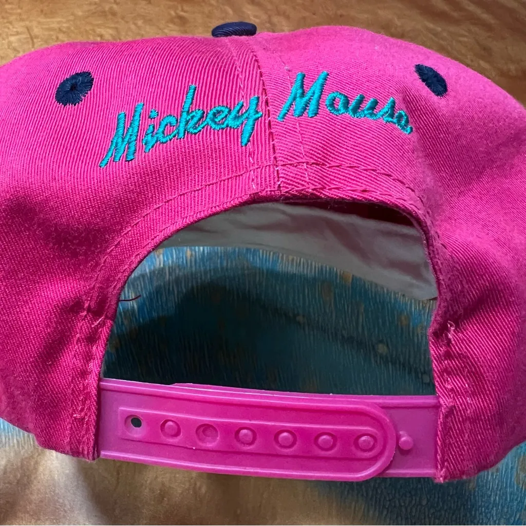 Vintage Disney Mickey Mouse Big M embroidered Adjustable Pink Blue baseball hat - Image 3