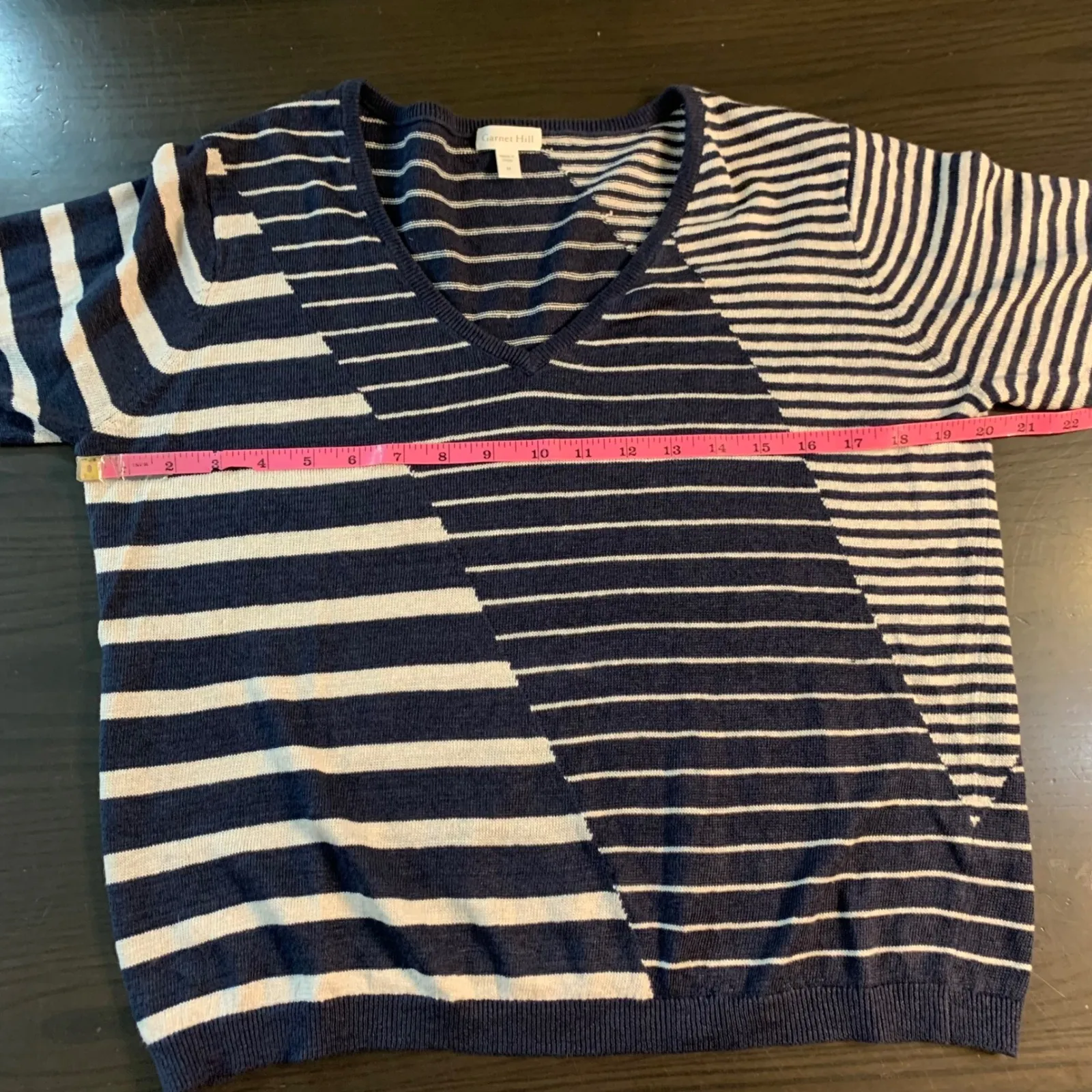 Garnet Hill Striped V Neck 100% Linen Sweater Blue White M Preppy Natural Fibers - Image 6